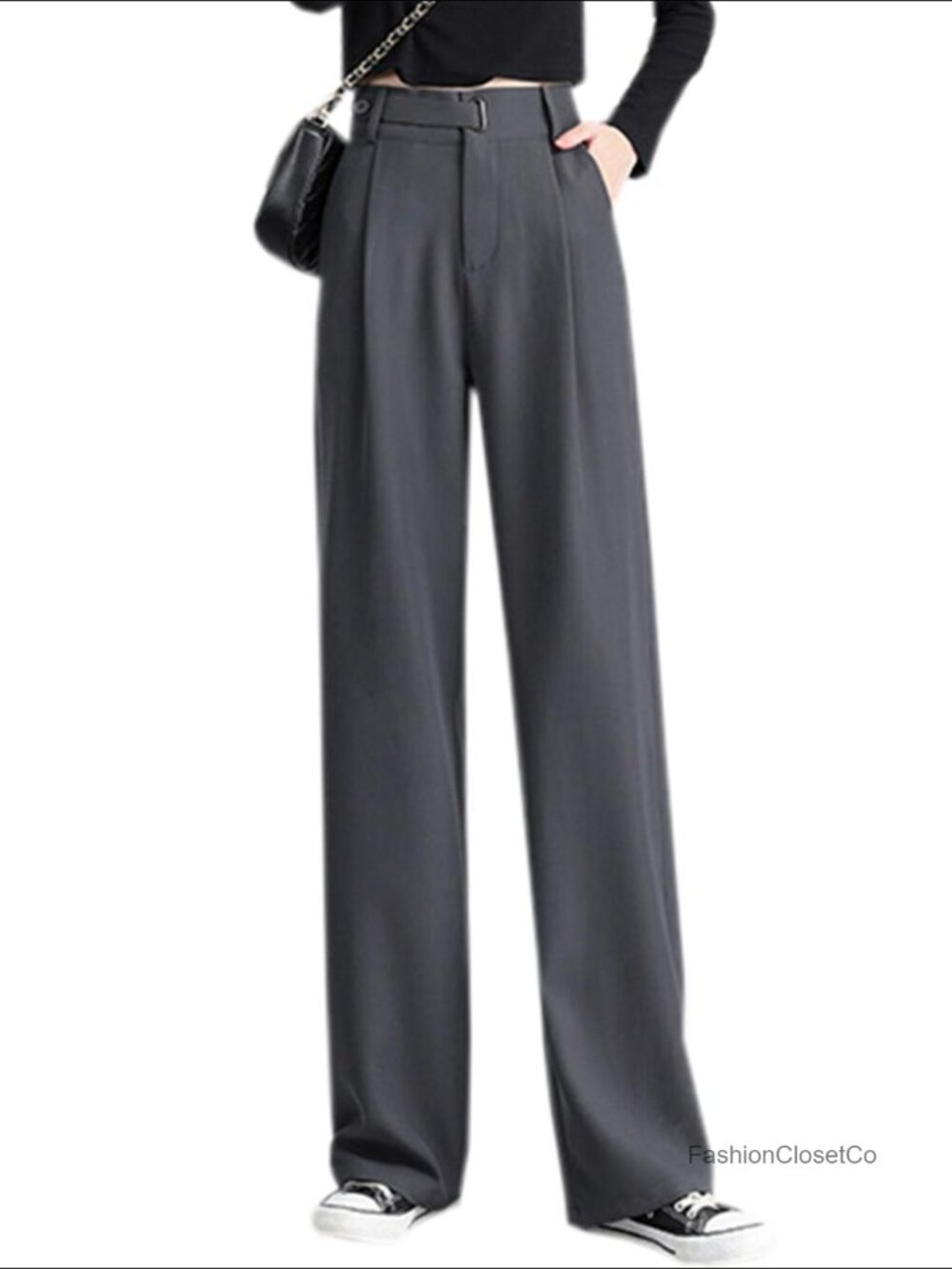 Women's Dress Pants Business Casual Straight Wide Leg Trousers - Picture 6 of 6